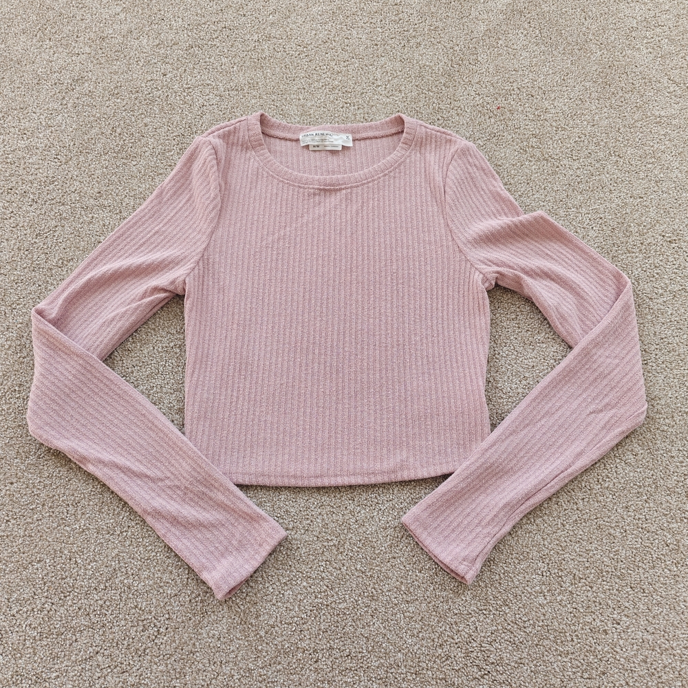 Urban Renewal Pink Ribbed Long Sleeve Crop Top
